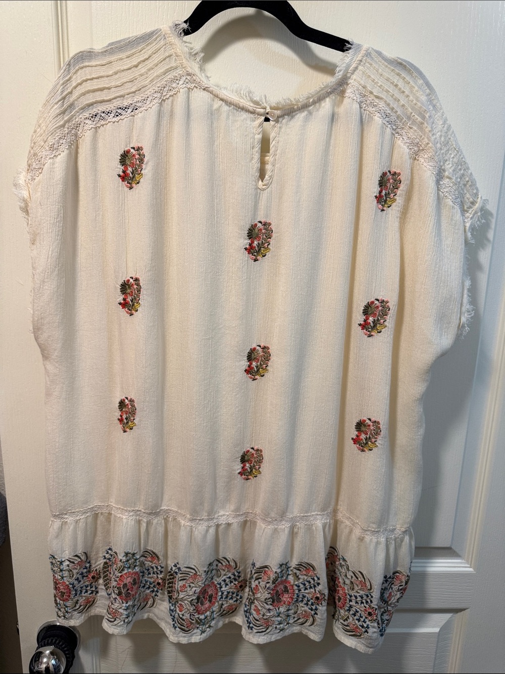 Sundance Boho Embroidered Cream Peasant Top - Women's - Picture 4 of 6